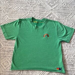 Aviator Nation Green Short Sleeve Tee with Rainbow Emblem